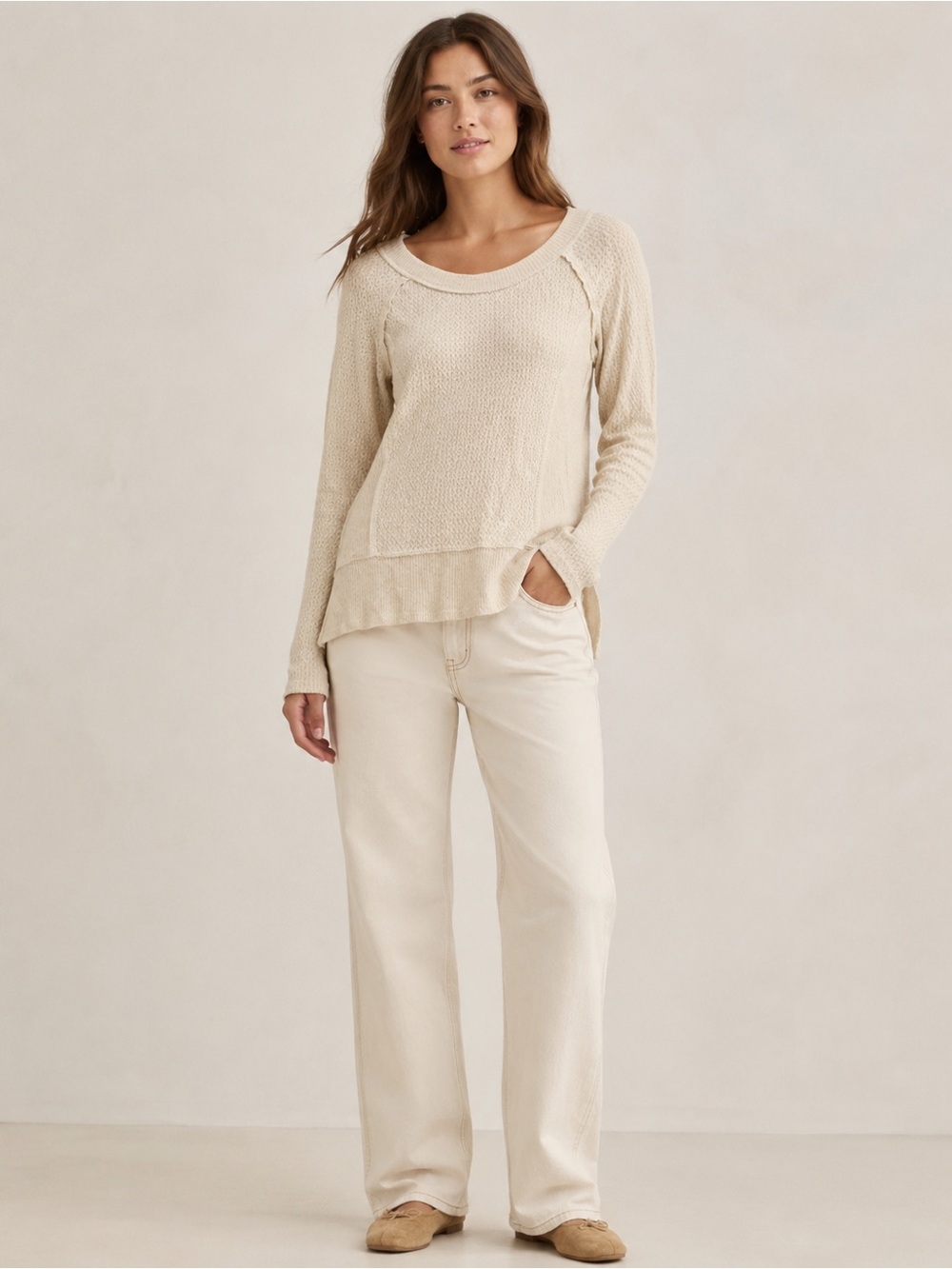 Anthropologie Eri + Ali Waffle Knit Long Sleeve Top NWT XS